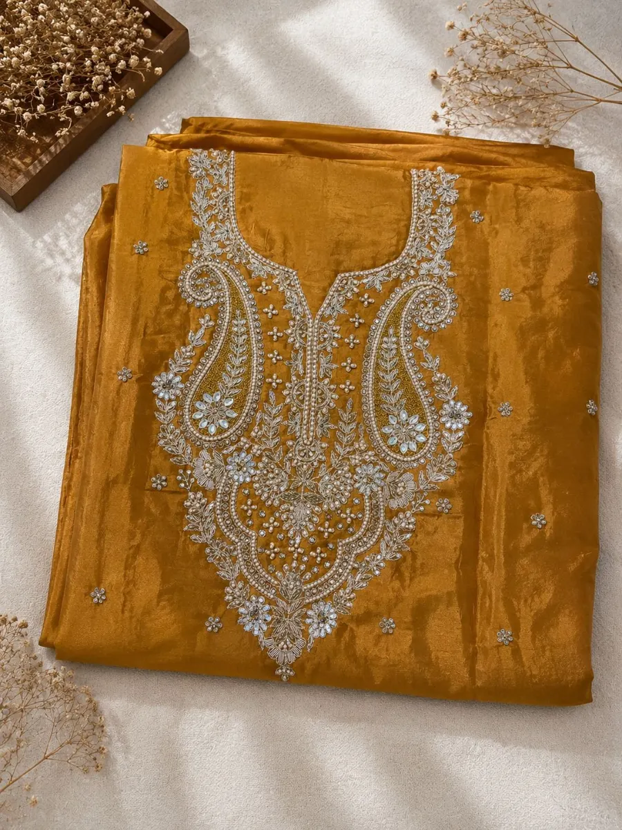 Mustard Gold Suit With Stonework - View 1