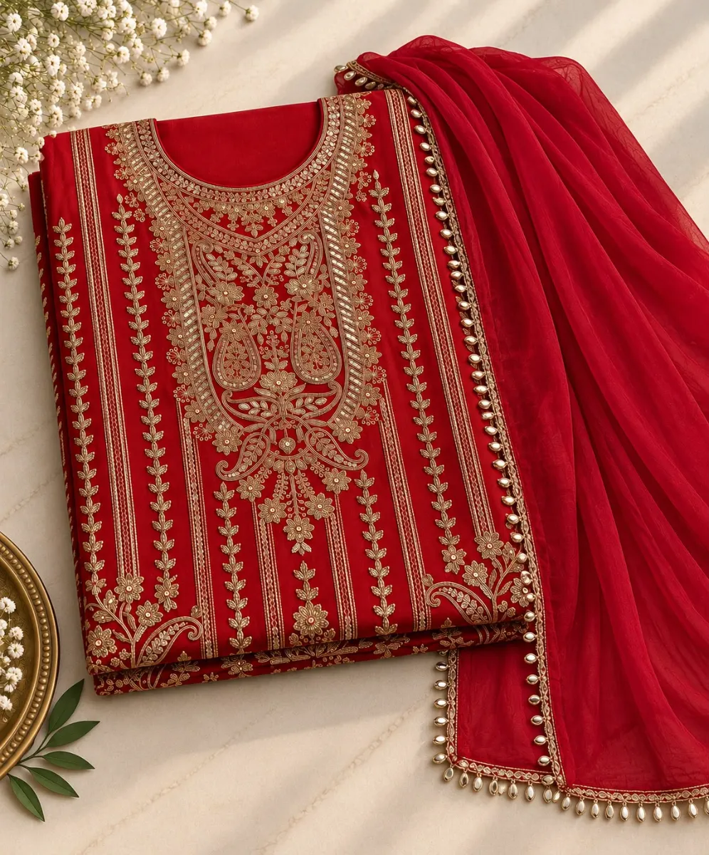 Pure Chinon Suit In a Vibrant Red - View 1