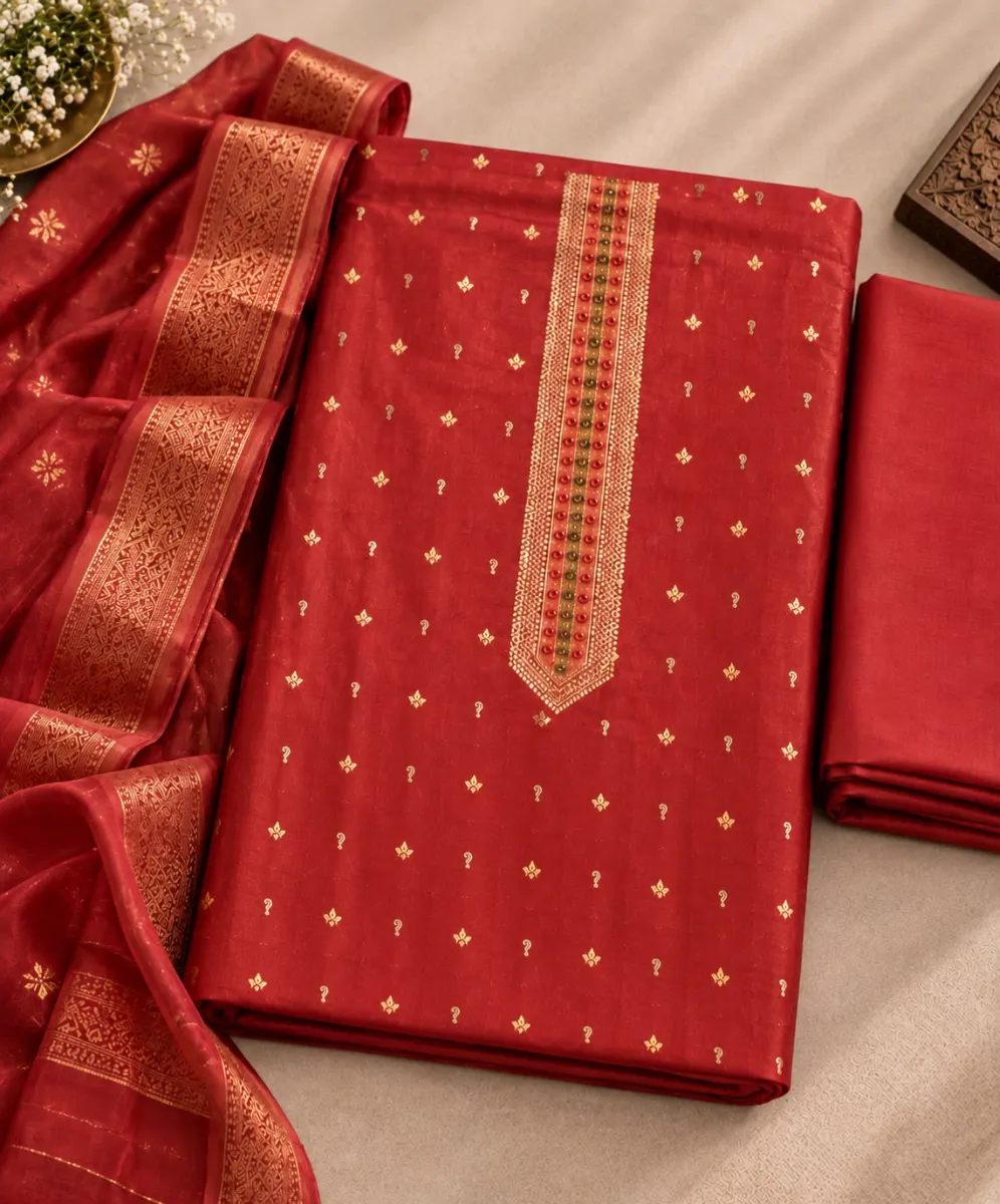 Rustic maroon, woven with gold — Banarasi - View 1