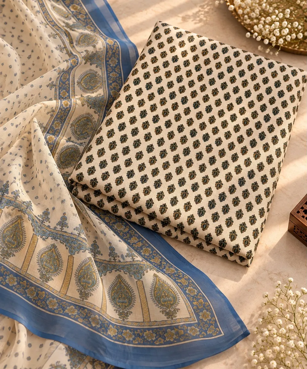 An elegant ivory crepe kurta set - View 1