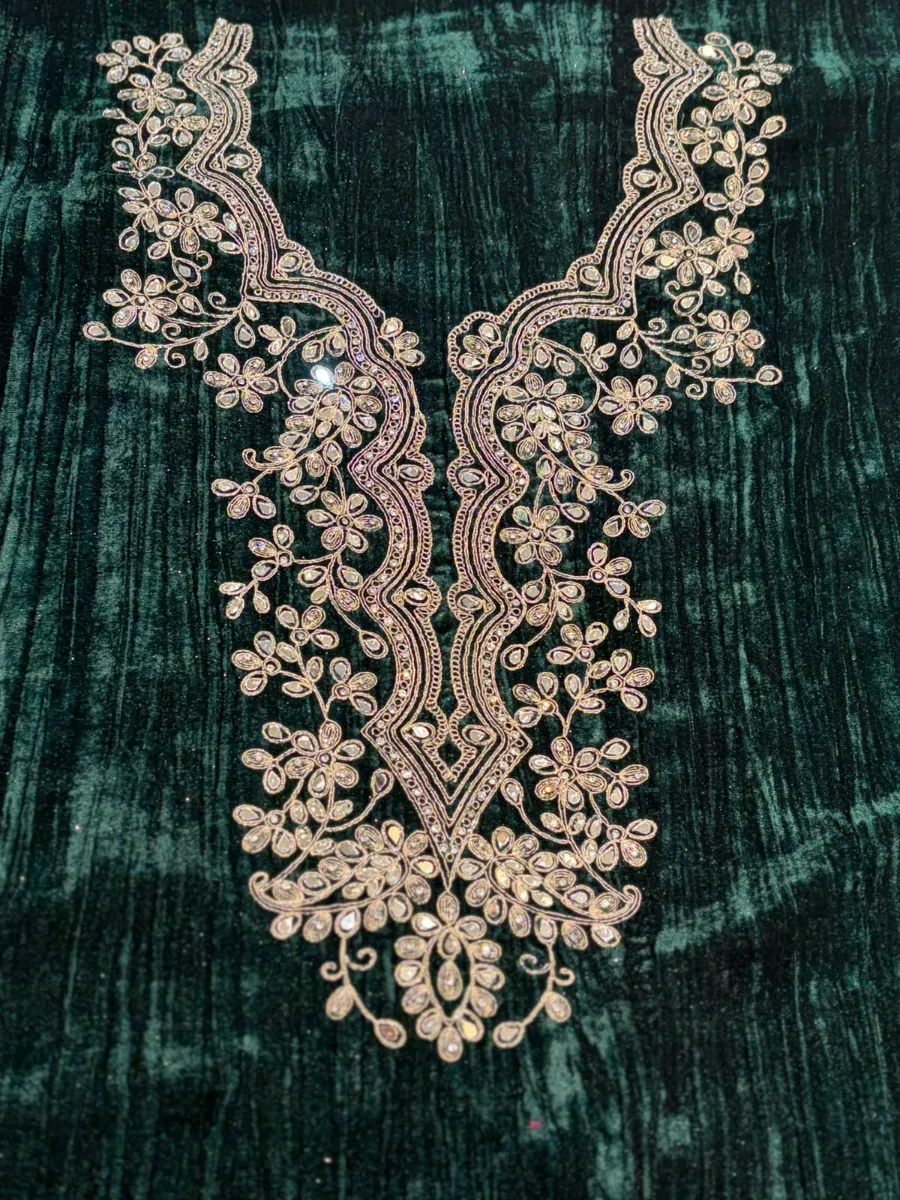 A luxurious forest green velvet kurta - View 1