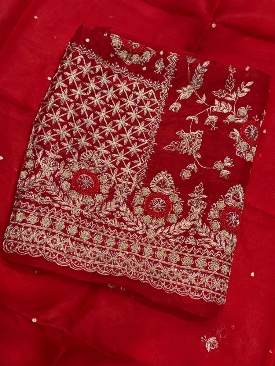 A stunning red pure organza kurta - View 1