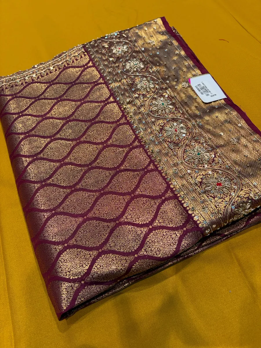 A magnificent maroon-gold Kanchivaram saree - View 1