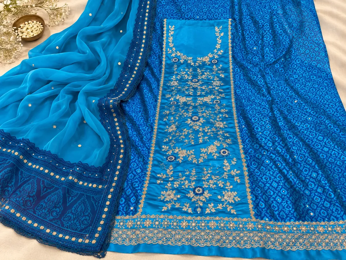 A stunning teal-blue pure silk kurta - View 1