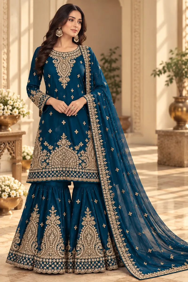 Discover timeless ethnic charm with our beautiful all-georget suit set - View 1